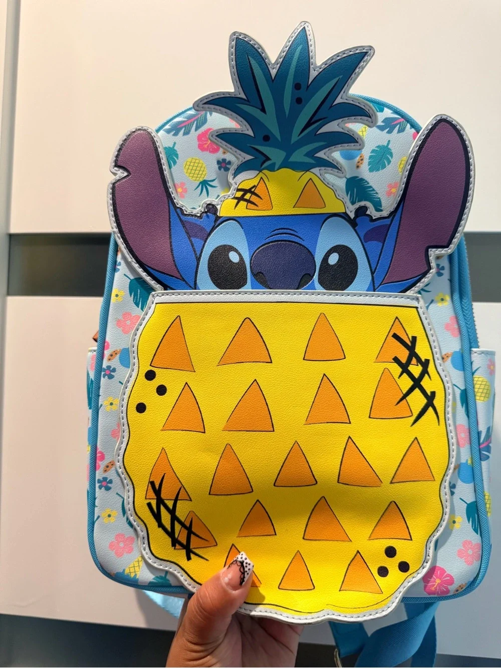 Loungefly White and Blue Stitch Pattern Kids Mini Backpack